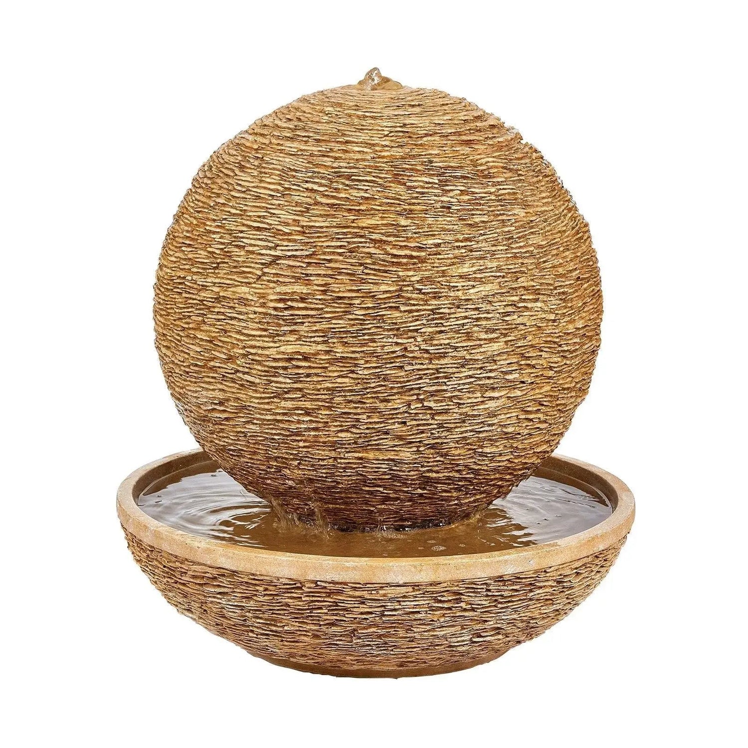 A spherical stone Water Feature - GardenHearth