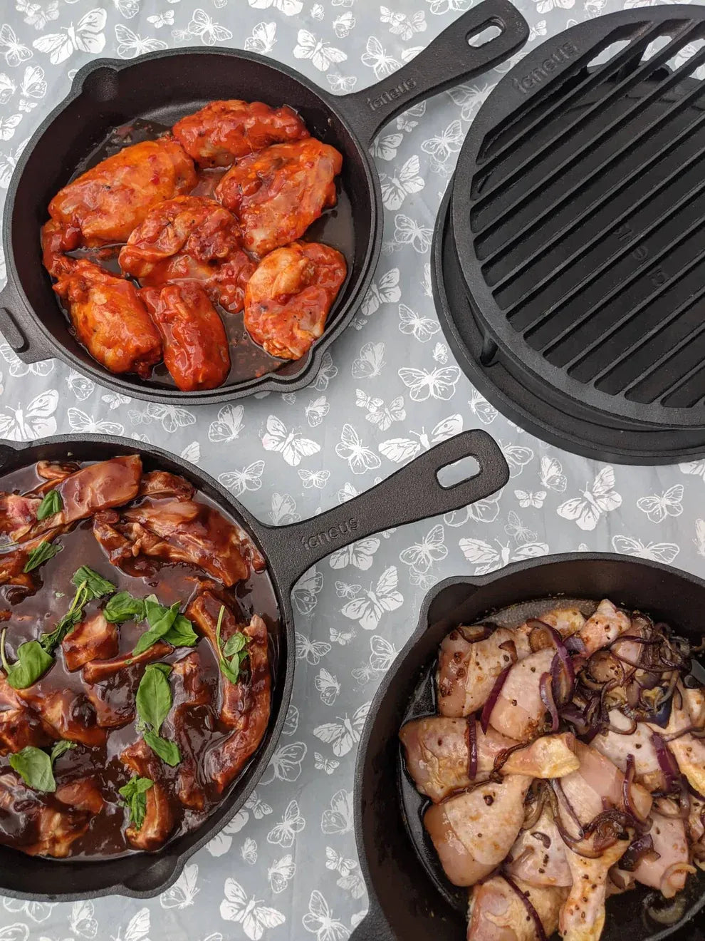 Igneus 3‑Part Cast Iron Pan Set | Pizza Oven Cooking Essentials