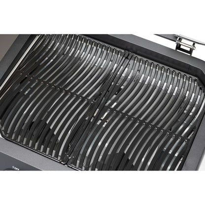 Black curved grill grates with sleek modern design on cozze g-500 gas grill with 2 zones 5.0 kw 90502