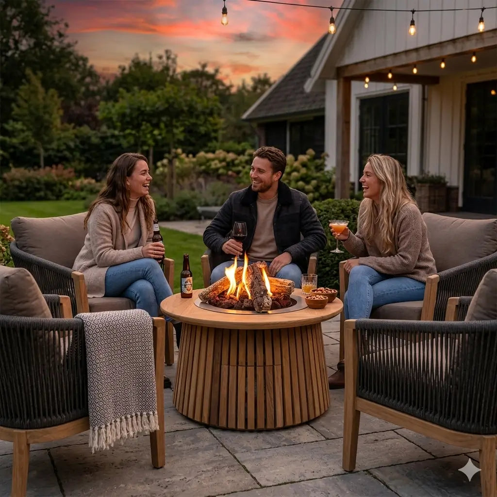 Happy Cocooning Lagune Round 60 Teak Gas Fire Pit Table | HCLAG60-05
