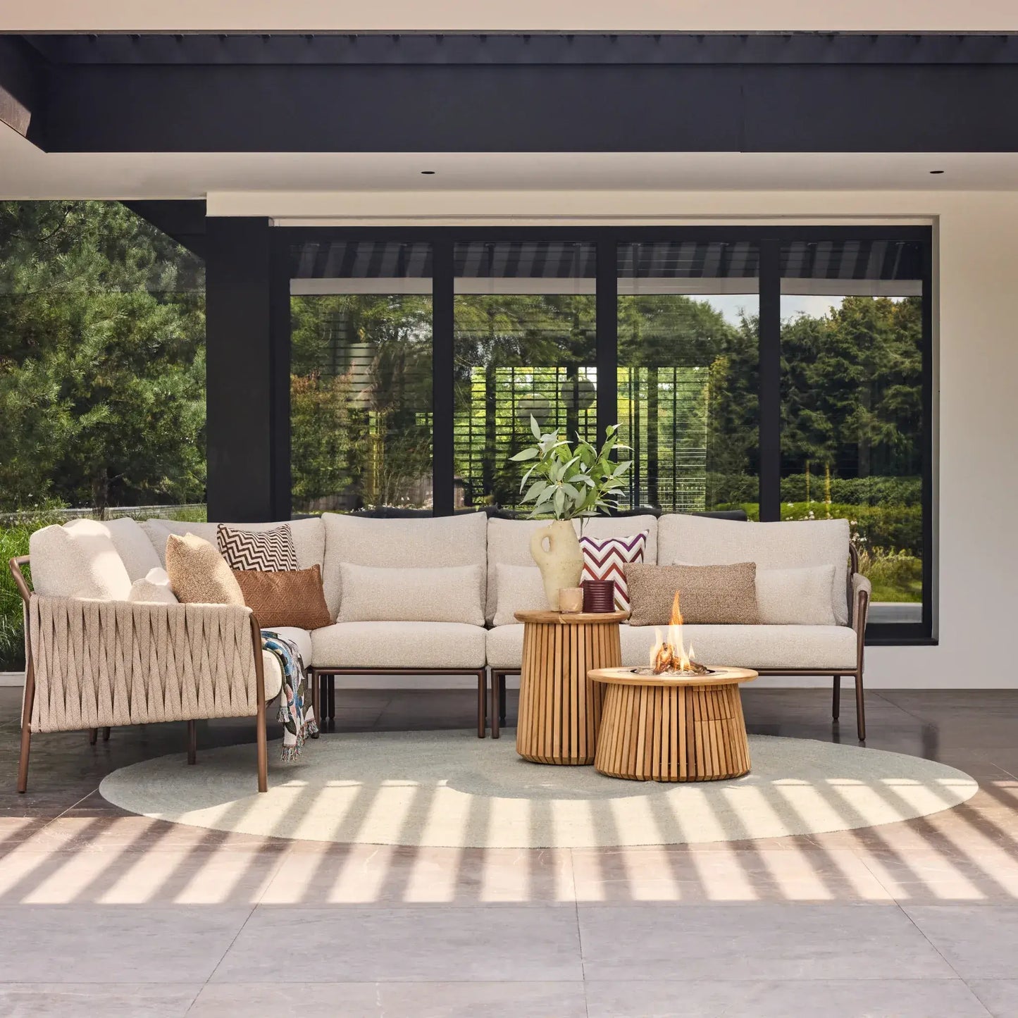 Happy Cocooning Lagune Round 60 Teak Gas Fire Pit Table | HCLAG60-05