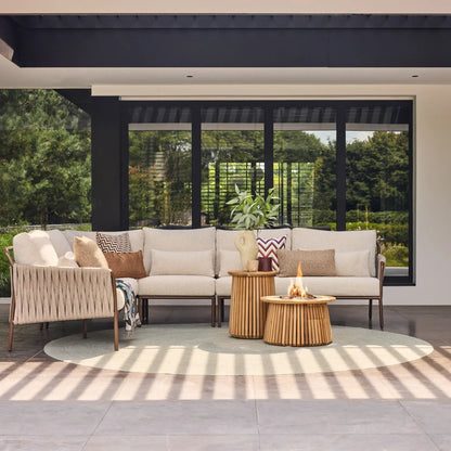Happy Cocooning Lagune Round 60 Teak Gas Fire Pit Table | HCLAG60-05