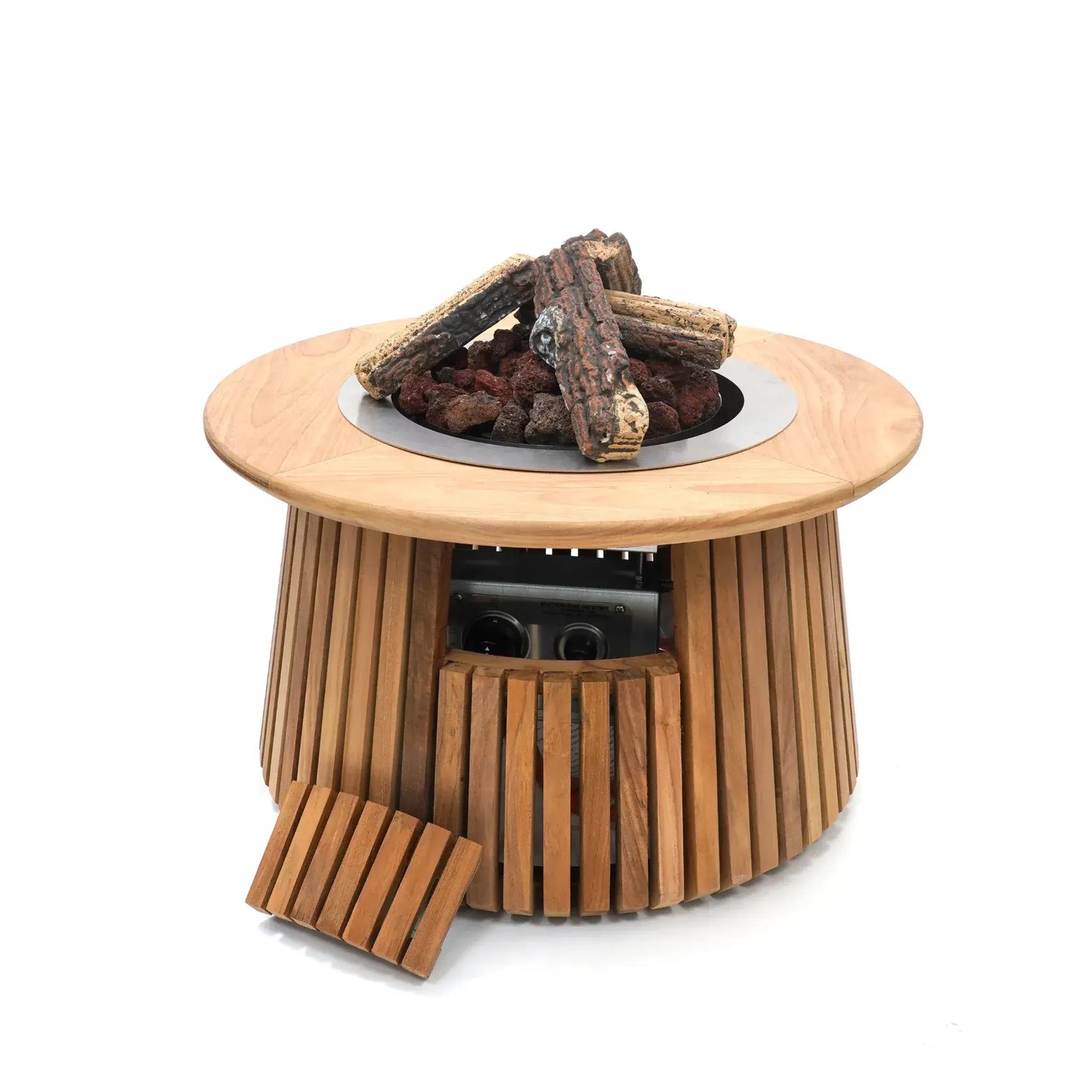 Happy Cocooning Lagune Round 60 Teak Gas Fire Pit Table | HCLAG60-05