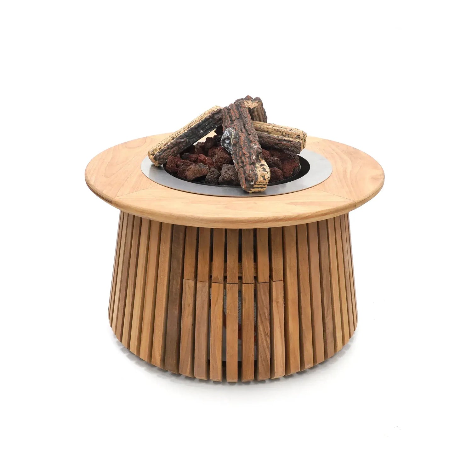Happy Cocooning Lagune Round 60 Teak Gas Fire Pit Table | HCLAG60-05
