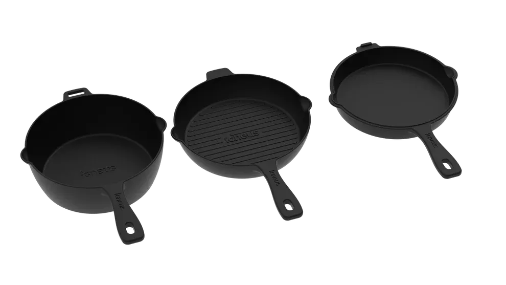 Igneus 3‑Part Cast Iron Pan Set | Pizza Oven Cooking Essentials