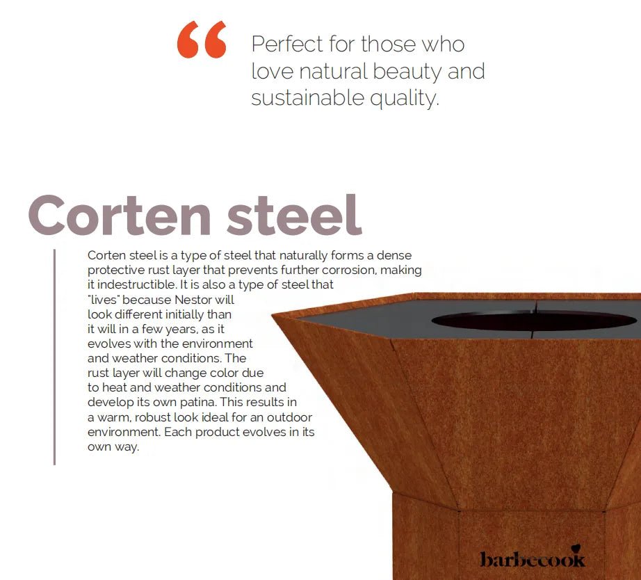 Barbecook Nestor Corten Steel Wood Plancha Grill | BC - WOO - 6023 - BBQs & Grills