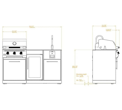 Brabura Lite Series 300 Outdoor Kitchen with 3 Burner BBQ, Fridge and Sink | BKC0032