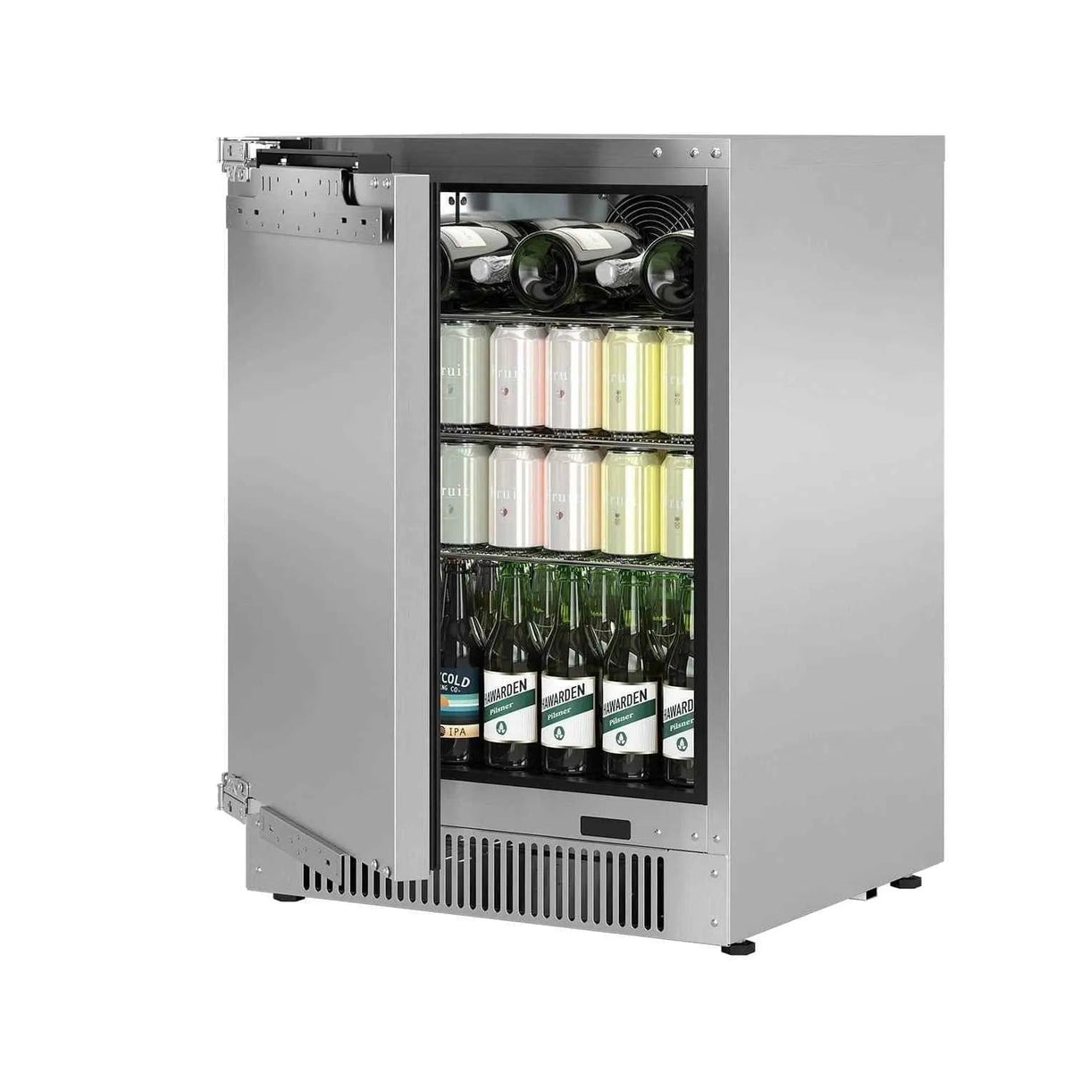 Blastcool Extremis iXP1 integrated outdoor fridge stainless steel beverage cooler with glass door and interior shelving