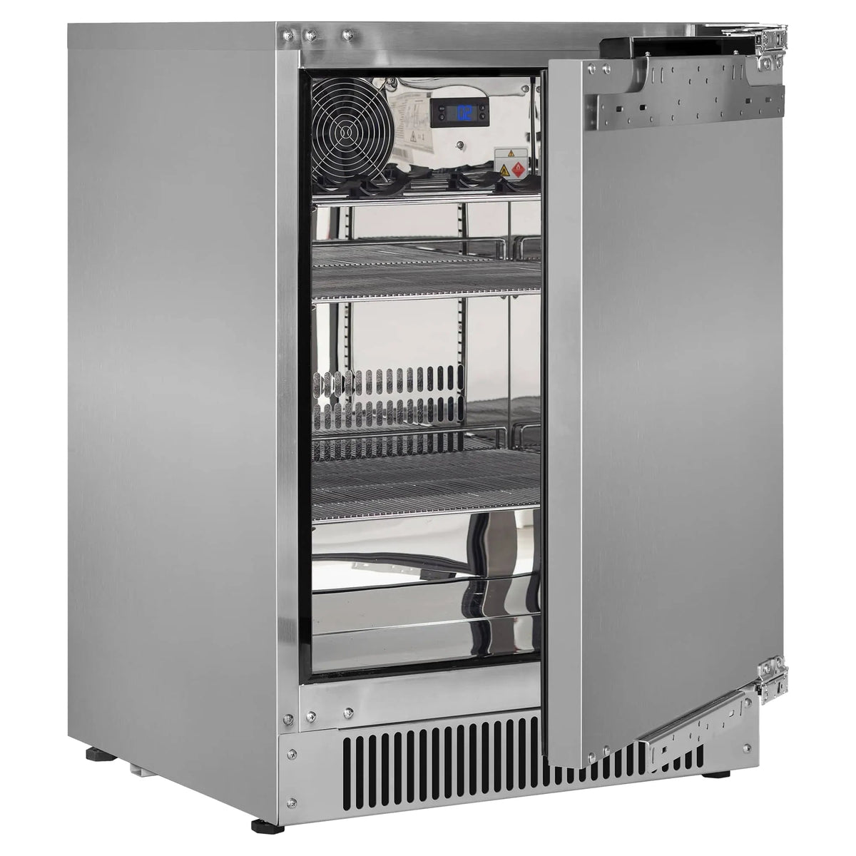 Blastcool extremis ixp1 integrated outdoor fridge stainless steel commercial refrigerator with glass door and shelving
