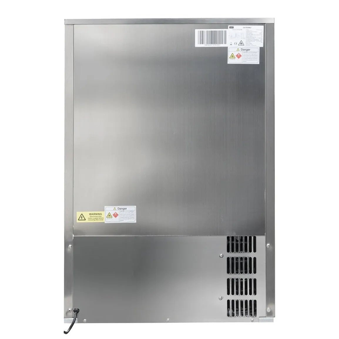 Stainless steel blastcool extremis xp1 premium outdoor beverage fridge with sleek reflective surface and ventilation slats