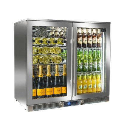 Blastcool Extremis XP2 premium outdoor stainless steel two-door beverage fridge with glass panels and digital display