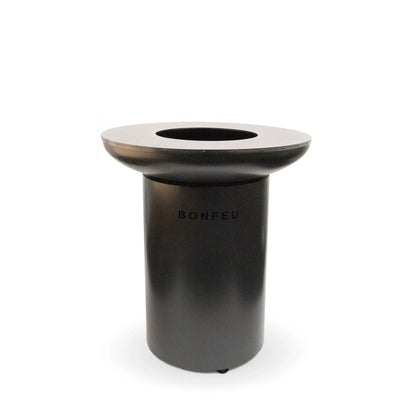 Black cylindrical bonfeu bonbiza plancha grill fire pit with sleek modern design and circular top opening