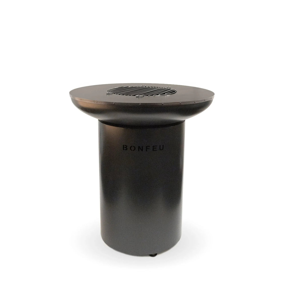 Black bonfeu bonbiza cylindrical outdoor fire pit with flat top grill grate for cooking and warmth