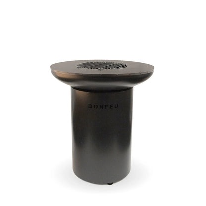 Black bonfeu bonbiza cylindrical outdoor fire pit with flat top grill grate for cooking and warmth