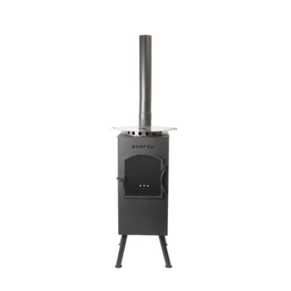 Black metal wood-burning stove bonfeu boncarré outdoor fireplace black 3503 with sleek modern design and vertical chimney
