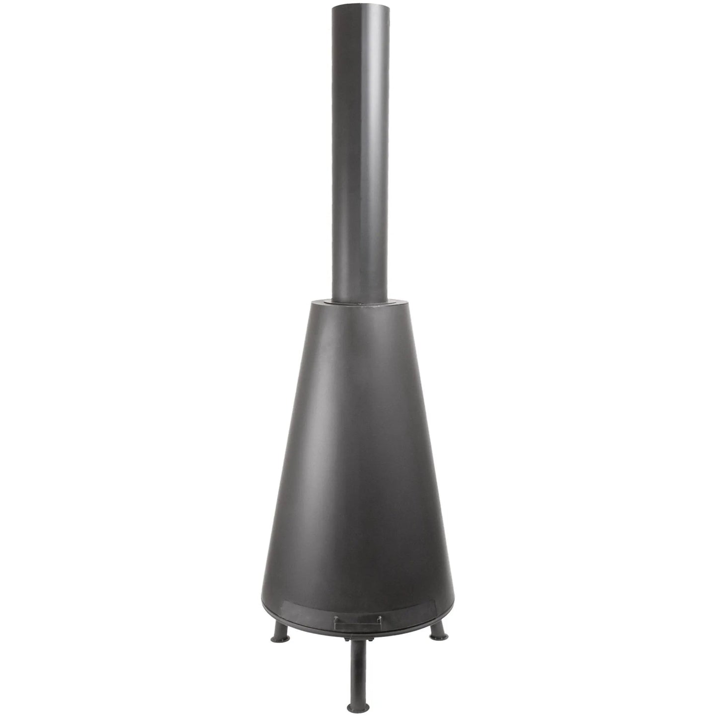 Bonfeu bonpyra large outdoor fireplace in black matte metal with conical body and vertical chimney