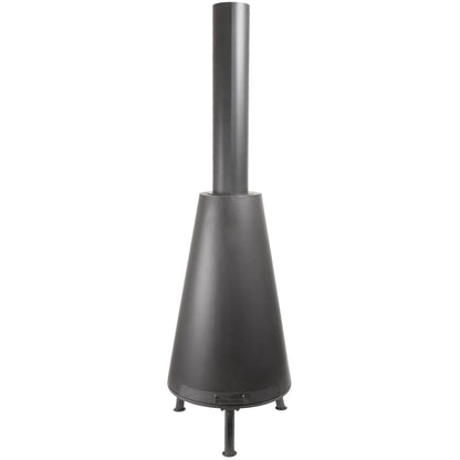 Bonfeu bonpyra large outdoor fireplace in black matte metal with conical body and vertical chimney