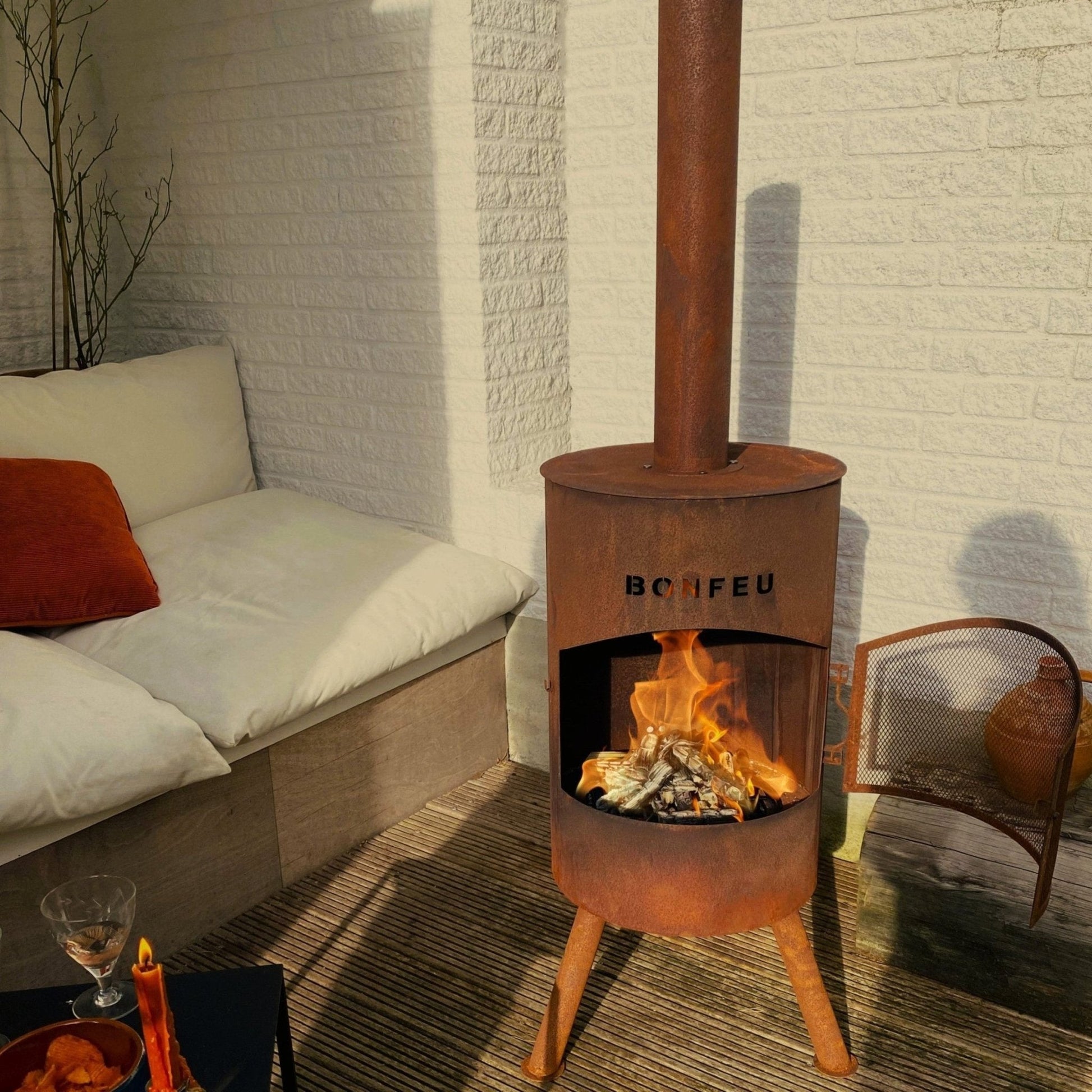 BonFeu BonTon Large Outdoor Fireplace 40/50/60cm (Back or Corten Steel) - Outdoor Fireplaces - 4000 - GardenHearth