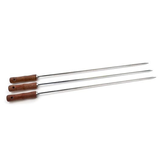 Three bonfeu skewers with wooden handles and polished metal finish for bonfeu skewer ring 75cm set of 3