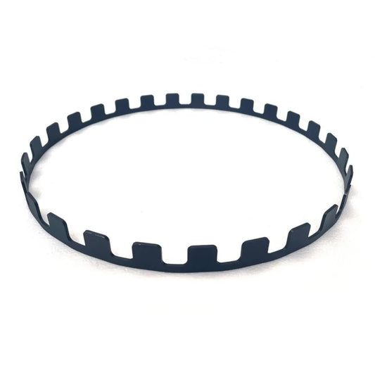 Black metal gear ring with evenly spaced notches for bonfeu skewers ensuring secure grip and durability