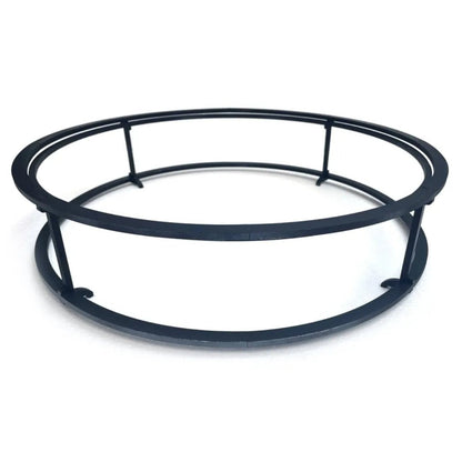 Black metal ring stand with two concentric circular frames and vertical supports for bonfeu fire pits and outdoor kitchens