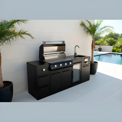 Brabura lite maxi 4 outdoor kitchen with black grill unit featuring stainless steel surface and control knobs