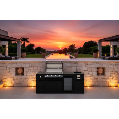 Brabura Lite Maxi 4 outdoor kitchen with black built-in 4 burner grill stainless steel lid and stone countertop unit