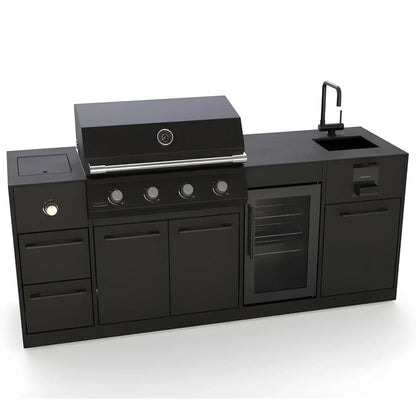 Brabura lite maxi 4 outdoor kitchen in black with built-in 4 burner grill sink fridge and side burner