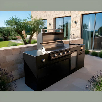 Black stainless steel brabura lite maxi 4 outdoor kitchen with 4 burner built-in bbq sink fridge and side burner