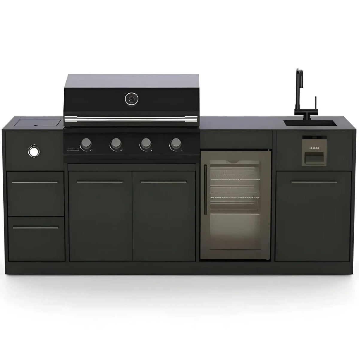 Black Brabura Lite Maxi 4 outdoor kitchen with gas grill sink built-in oven and side burner for outdoor cooking