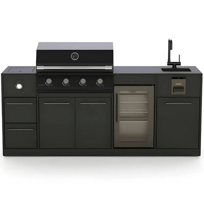 Black Brabura Lite Maxi 4 outdoor kitchen with gas grill sink built-in oven and side burner for outdoor cooking
