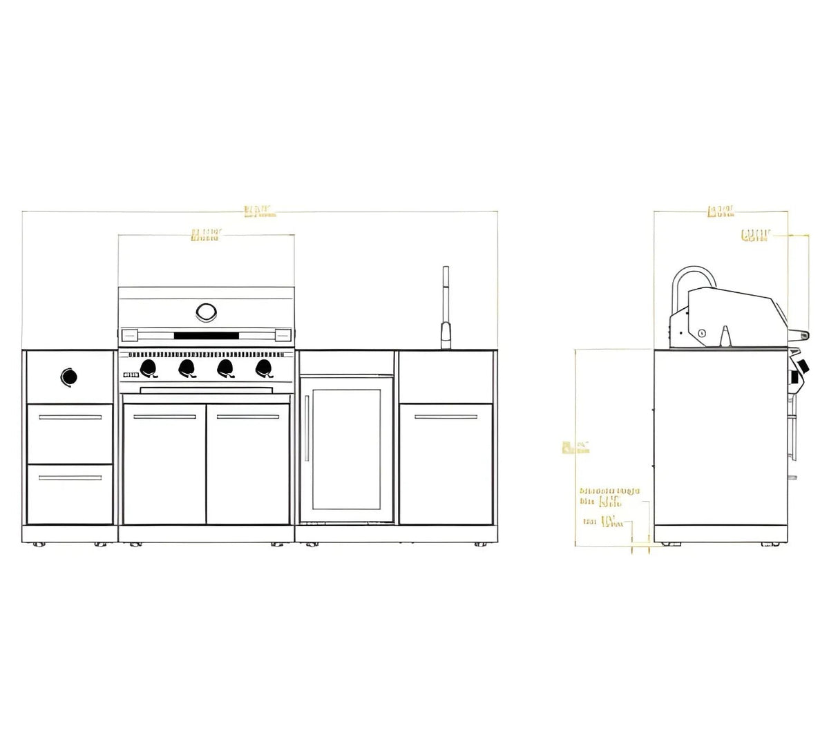 Brabura lite maxi 4 outdoor kitchen in stainless steel with 4 burner bbq sink fridge and side burner for grilling
