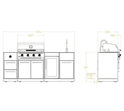 Brabura lite maxi 4 outdoor kitchen in stainless steel with 4 burner bbq sink fridge and side burner for grilling