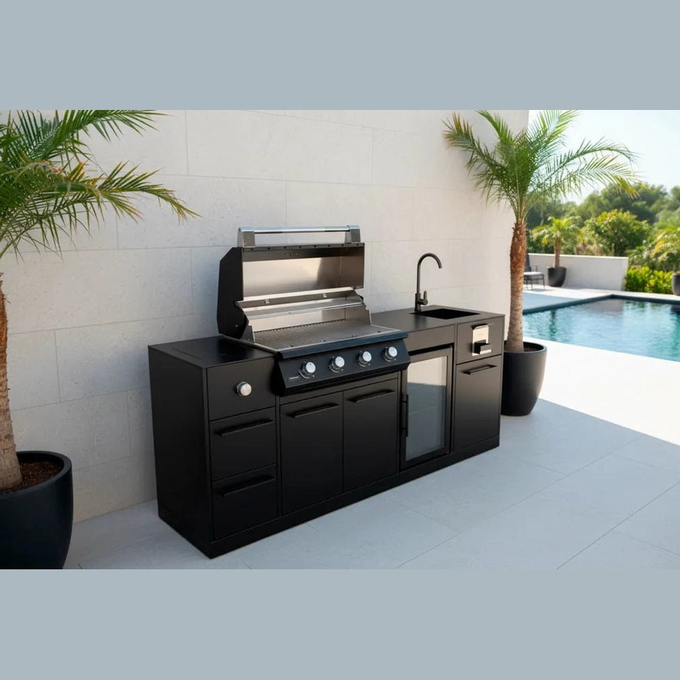 Brabura Lite Maxi 4 Outdoor Kitchen with 4 Burner Built - in BBQ, Sink, Fridge and Side Burner | BKC0033 - Outdoor Kitchens