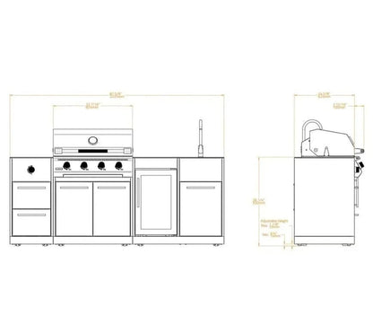 Brabura Lite Maxi 4 Outdoor Kitchen with 4 Burner Built - in BBQ, Sink, Fridge and Side Burner | BKC0033 - Outdoor Kitchens