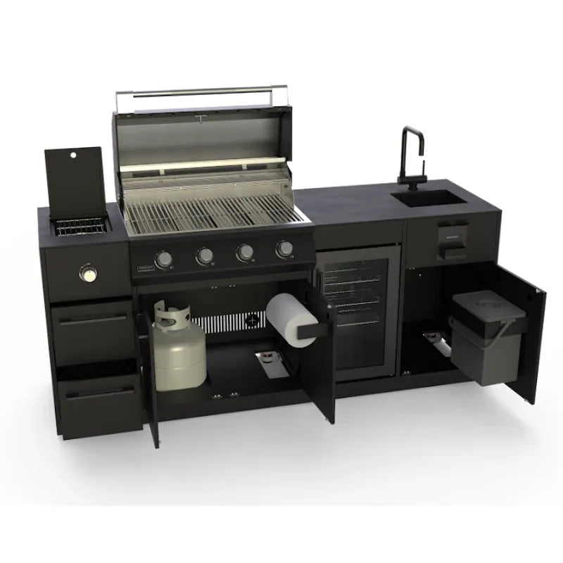 Brabura Lite Maxi 4 Outdoor Kitchen with 4 Burner Built - in BBQ, Sink, Fridge and Side Burner | BKC0033 - Outdoor Kitchens