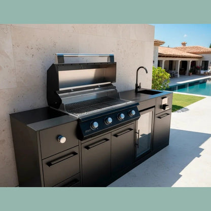 Brabura Lite Maxi 4 Outdoor Kitchen with 4 Burner Built - in BBQ, Sink, Fridge and Side Burner | BKC0033 - Outdoor Kitchens