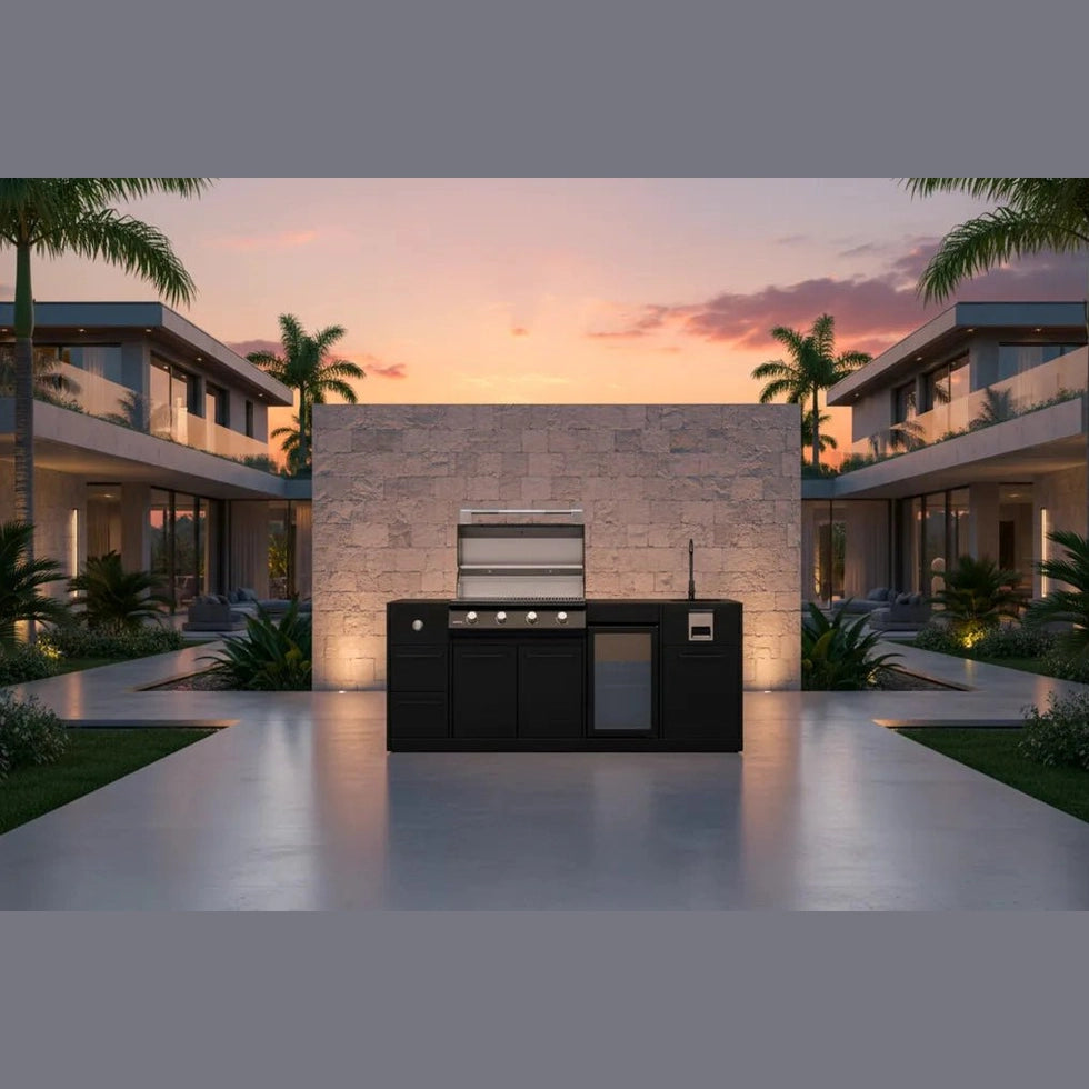 Brabura Lite Maxi 4 Outdoor Kitchen with 4 Burner Built - in BBQ, Sink, Fridge and Side Burner | BKC0033 - Outdoor Kitchens