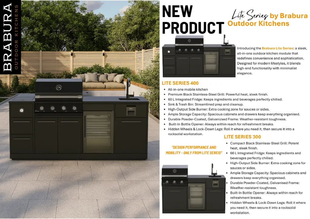 Brabura Lite Maxi 4 Outdoor Kitchen with 4 Burner Built - in BBQ, Sink, Fridge and Side Burner | BKC0033 - Outdoor Kitchens