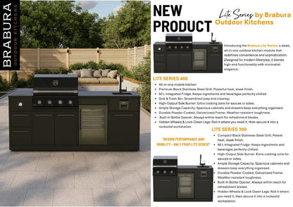 Brabura Lite Maxi 4 Outdoor Kitchen with 4 Burner Built - in BBQ, Sink, Fridge and Side Burner | BKC0033 - Outdoor Kitchens