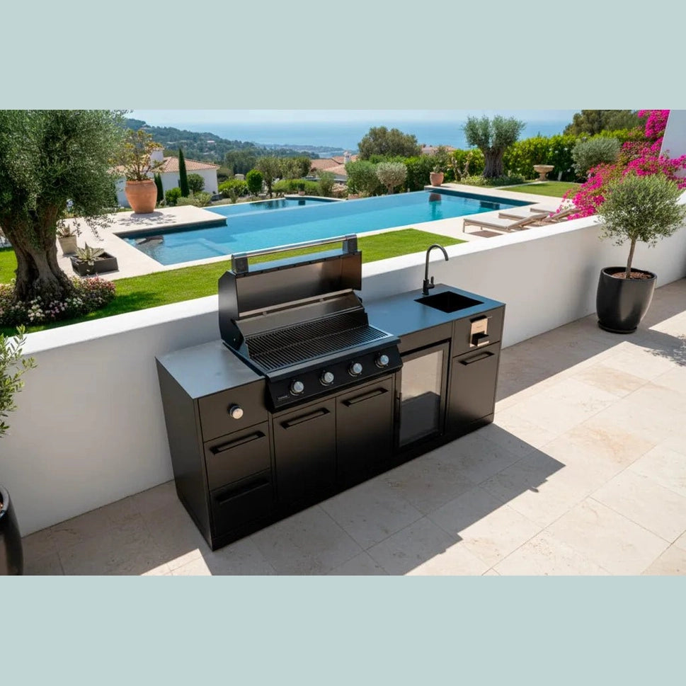 Brabura Lite Maxi 4 Outdoor Kitchen with 4 Burner Built - in BBQ, Sink, Fridge and Side Burner | BKC0033 - Outdoor Kitchens