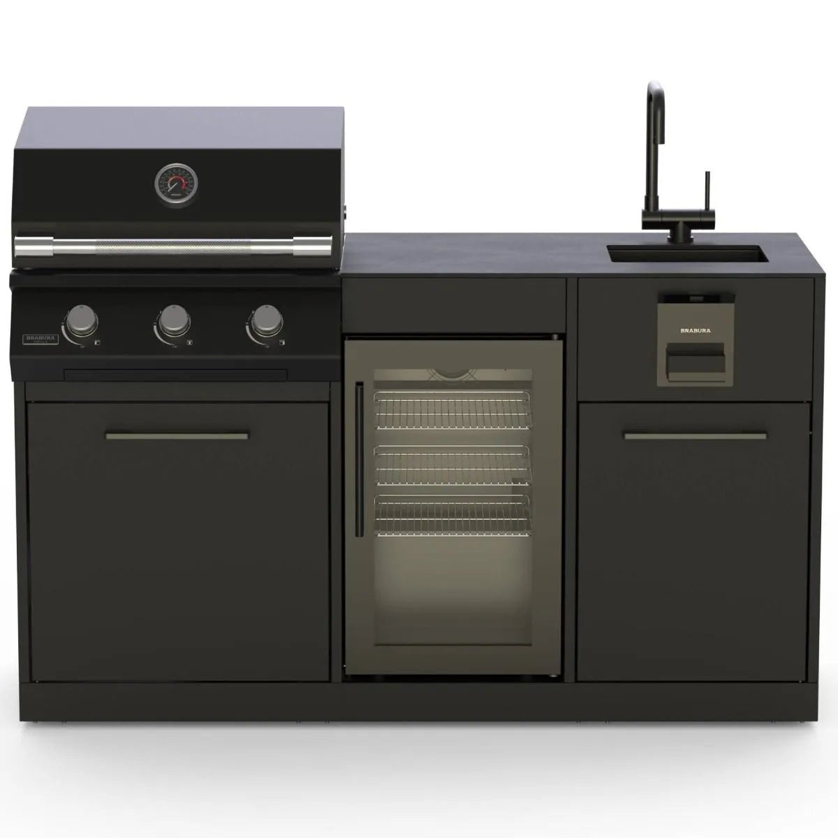 Brabura Lite Series 300 Outdoor Kitchen with 3 Burner BBQ, Fridge and Sink | BKC0032 - Outdoor Kitchens