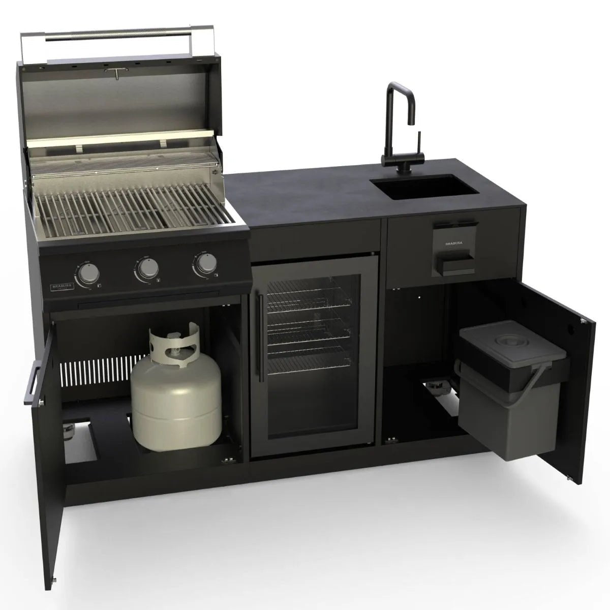 Brabura Lite Series 300 Outdoor Kitchen with 3 Burner BBQ, Fridge and Sink | BKC0032 - Outdoor Kitchens