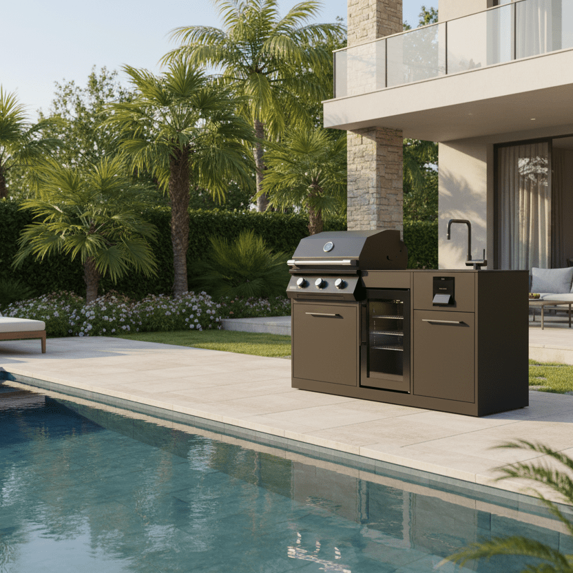 Brabura Lite Series 300 Outdoor Kitchen with 3 Burner BBQ, Fridge and Sink | BKC0032 - Outdoor Kitchens