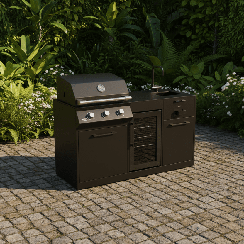 Brabura Lite Series 300 Outdoor Kitchen with 3 Burner BBQ, Fridge and Sink | BKC0032 - Outdoor Kitchens