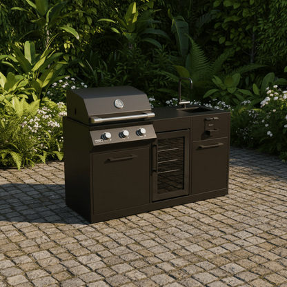 Brabura Lite Series 300 Outdoor Kitchen with 3 Burner BBQ, Fridge and Sink | BKC0032 - Outdoor Kitchens
