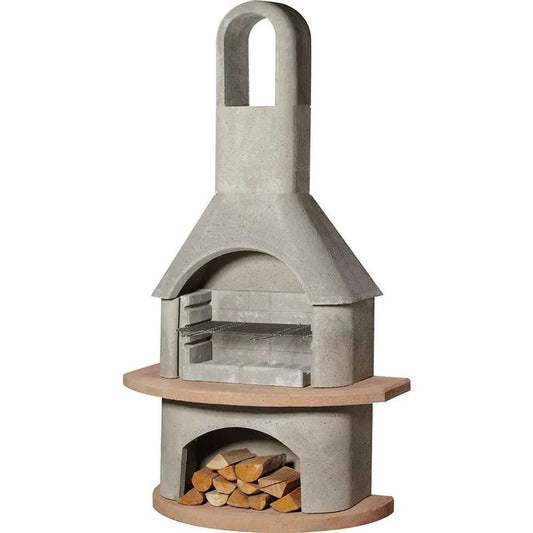 Buschbeck Carmen masonry barbecue with gray textured concrete finish and arched outdoor design