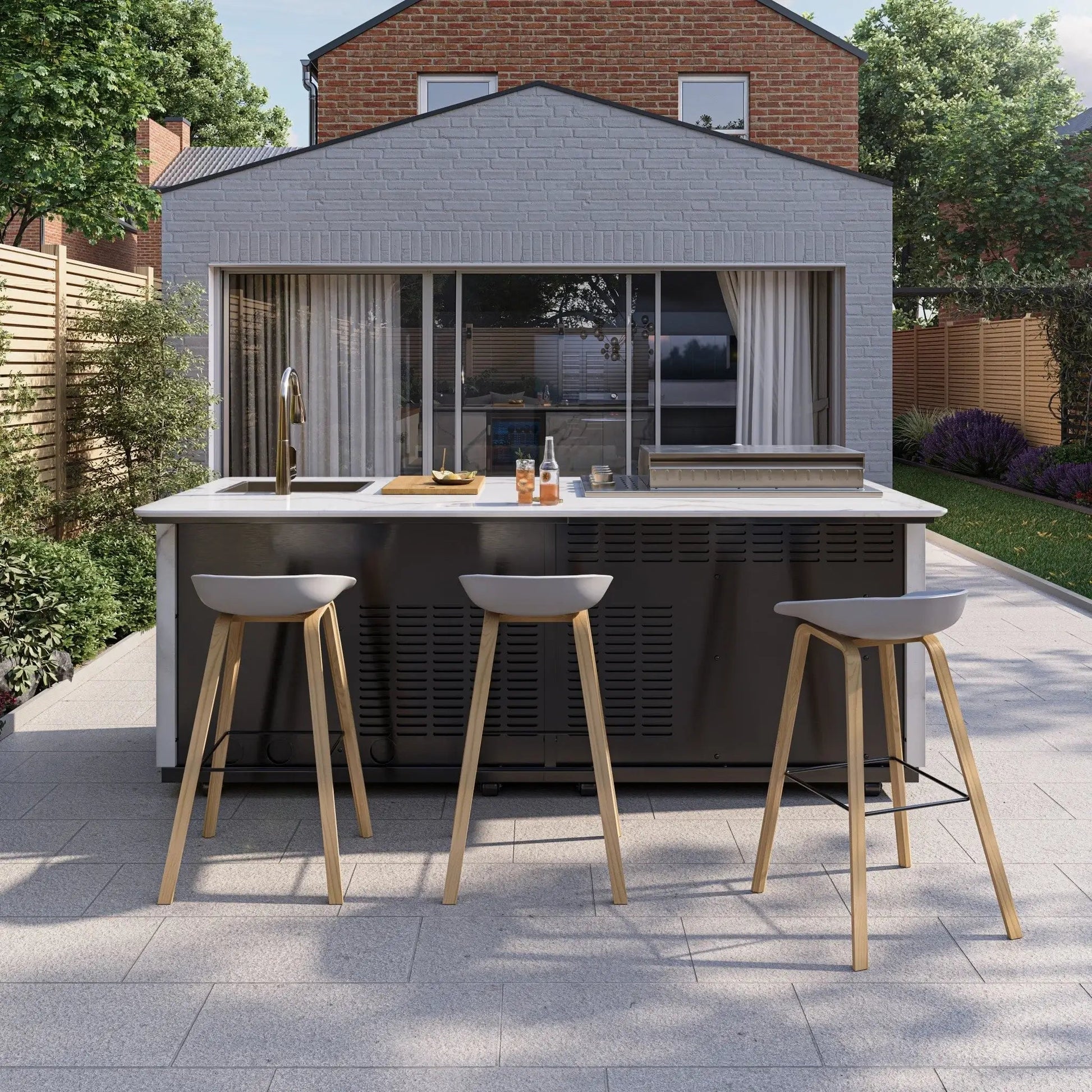Buschbeck Derby Outdoor Kitchen | White Marbled Ceramic Finish | BB-ISLKIT-W