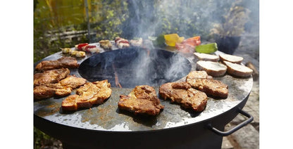 Buschbeck plancha cooking ring black circular grill with smoke cooking meats and vegetables for 80cm fire pits