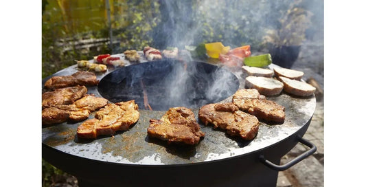 Buschbeck plancha cooking ring black circular grill with smoke cooking meats and vegetables for 80cm fire pits